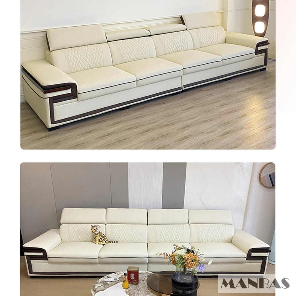 MINGDIBAO Premium Italian Genuine Leather Sofa Set for Living Room with Adjustable Headrests, Bluetooth Speaker, Wireless Charge - Clikcy