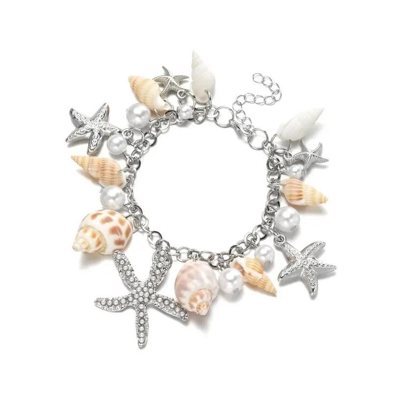 Cute Sweet Starfish Shell Conch Bracelet for Women New Personality Fashion Pearl Summer Beach Jewelry Holiday Party Accessories - Clikcy