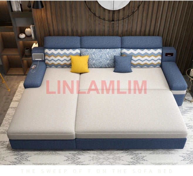 Tech Smart Sofa Bed Fabric Functional Sleeper Couch Convertible Sofas Bed Big Sofas Cama Nordic Salon with Bluetooth Audio,USB C