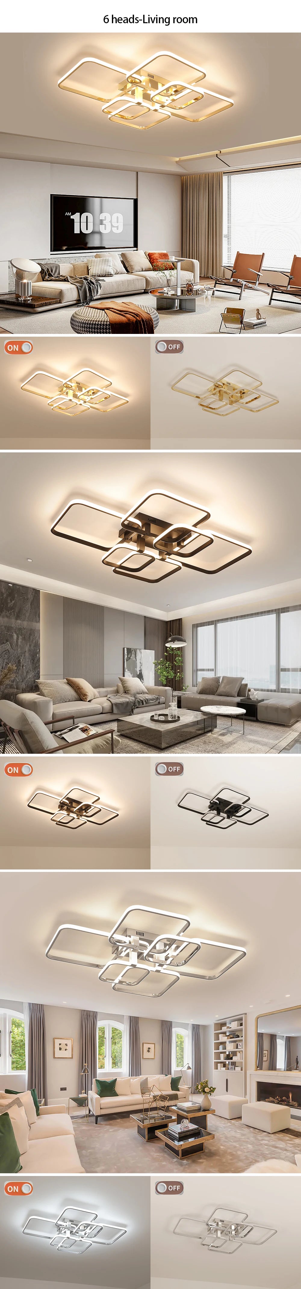 Modern LED Ceiling Light with Remote Control, Dimmable Chandelier for Living Room Bedroom, Flush Mount Lighting Fixture Indoor - Clikcy