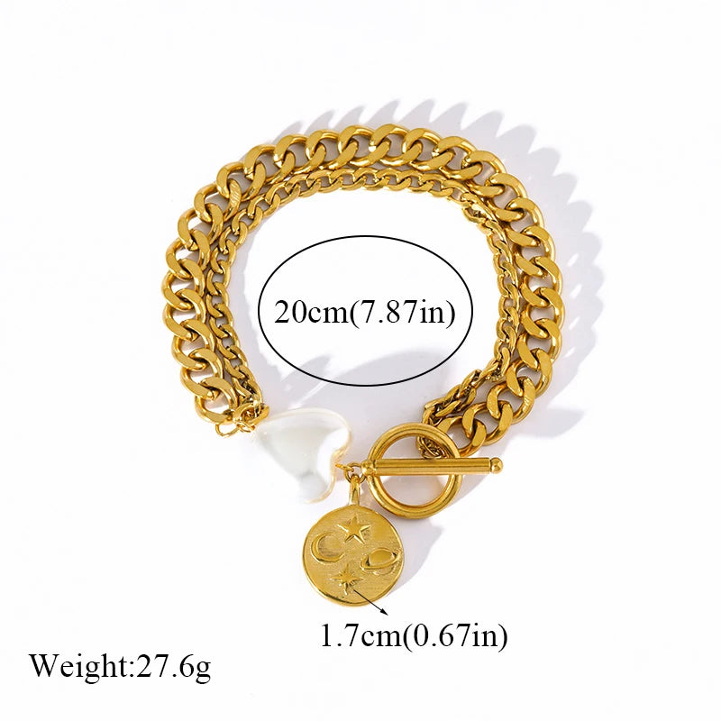 EILIECK 316L Stainless Steel Gold Color Starfish Shells Charm Bracelet For Women New Trendy Wrist Chain Jewelry Holiday Gifts - Clikcy