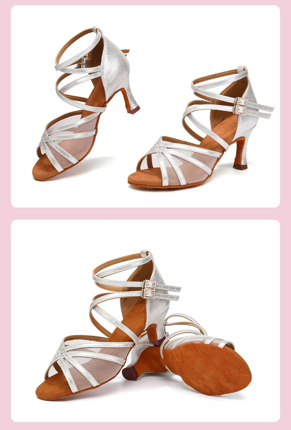 SWDZM Women Latin Dance Shoes Girls Ballroom Dance Shoes Soft Bottom High heel Ladies practice Latin Salsa Shoes heeled 7.5CM - Clikcy