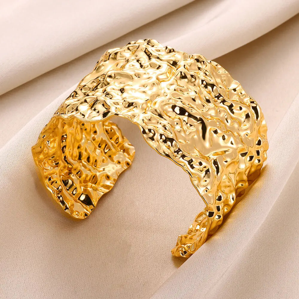 Vintage Irregular Bracelet For Women Stainless Steel Gold Color Open Cuff Bangles Exquisite Luxury Jewelry Gift pulseras bijoux - Clikcy