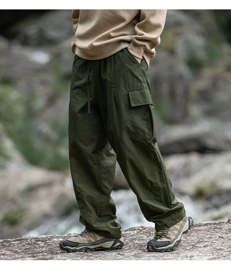 TFETTERS 2025 Autumn Casual Pants Men Waterproof  Thin Mid Waist Solid Color Men Cargo Pants Tourism Outdoors Riding Trousers - Clikcy