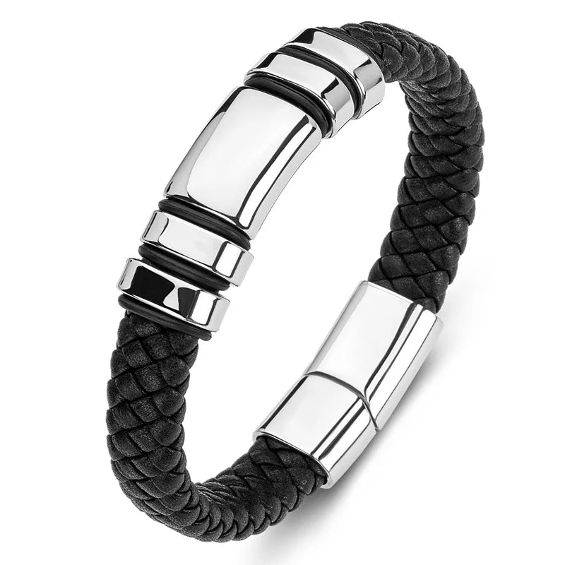Classic Black Multilayer Leather Bracelet Men Casual Punk Party Jewelry Male Hand Band Gift - Clikcy