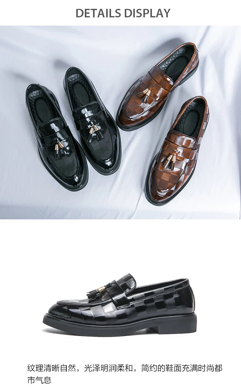 Fashion Designer Formal Slip On Men Dress Shoes New Classic Leather Oxfords For Party Business Shoes Men's Wedding Flat Loafers