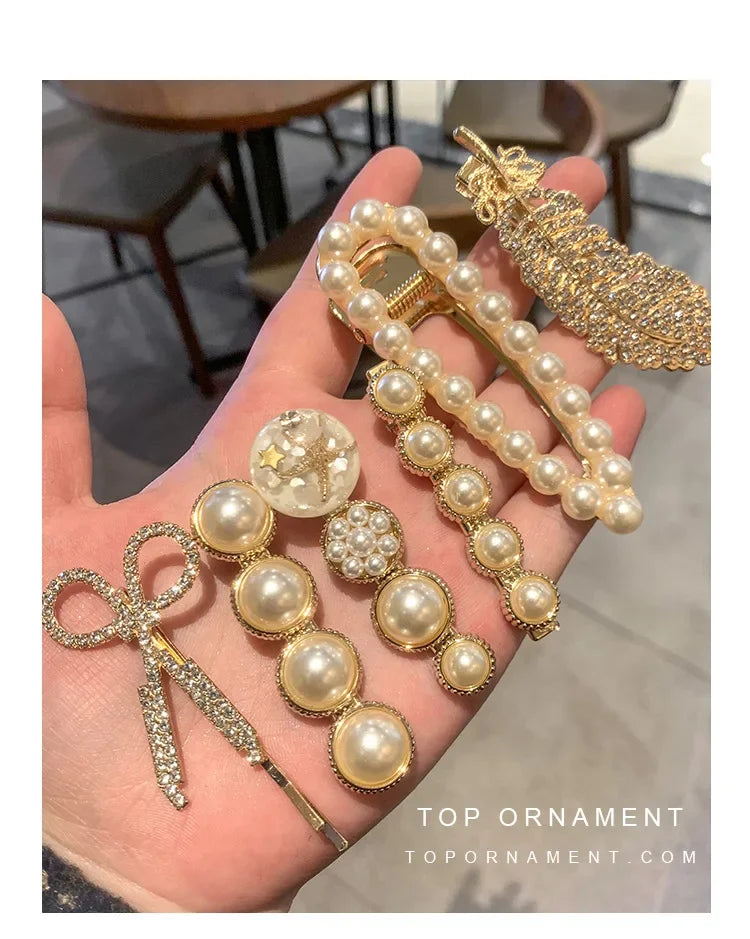 5pcs Women's Hairpin Side Hair Clip Set Designer Pearl Headwear Bangs Hairpin Headpiece Hair Accessories Hairwear Duckbill Clip - Clikcy
