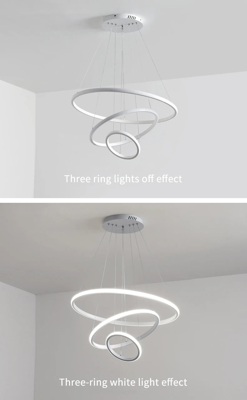 Modern Pendant Lamp Led Rings Circle Ceiling Hanging Chandelier Black Loft Living Dining Room Kitchen Indoor Lighting Fixture - Clikcy