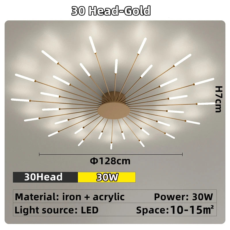 Led Firework Chandelier Dimmable For Living Room Bedroom Milk Yellow Ceiling Chandelier Dining Room LED Ceiling Lamp With Remote