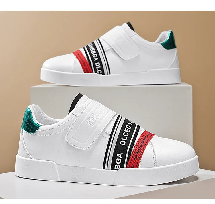Original Design Leather Sneakers Men Trendy HOOK&LOOP Non-slip Men's Skateboard Shoes Fashion White Casual Sports Shoes For Men - Clikcy