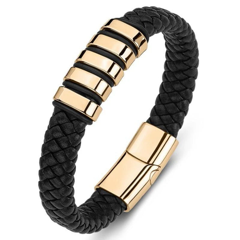 Classic Black Multilayer Leather Bracelet Men Casual Punk Party Jewelry Male Hand Band Gift - Clikcy
