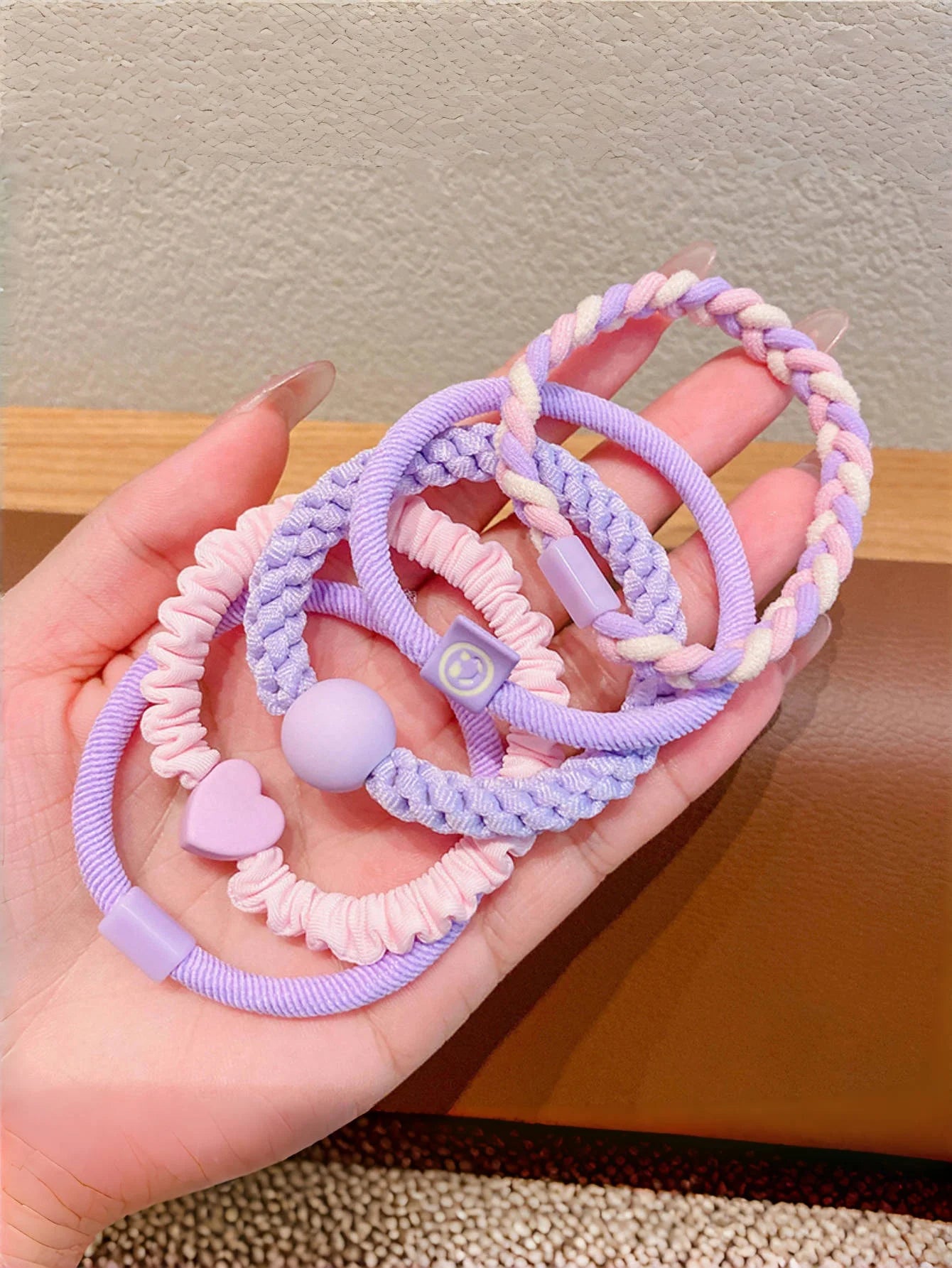 5PCS/ set of girls' Macaron color hair band suitable for bun head ponytail colored rubber band girls hair tie - Clikcy