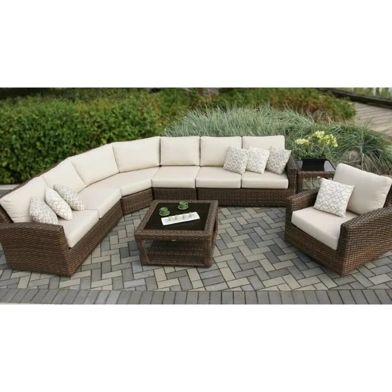 Resort hotel summer relaxing curved sectional wicker rattan garden furniture outdoor sofa set - Clikcy