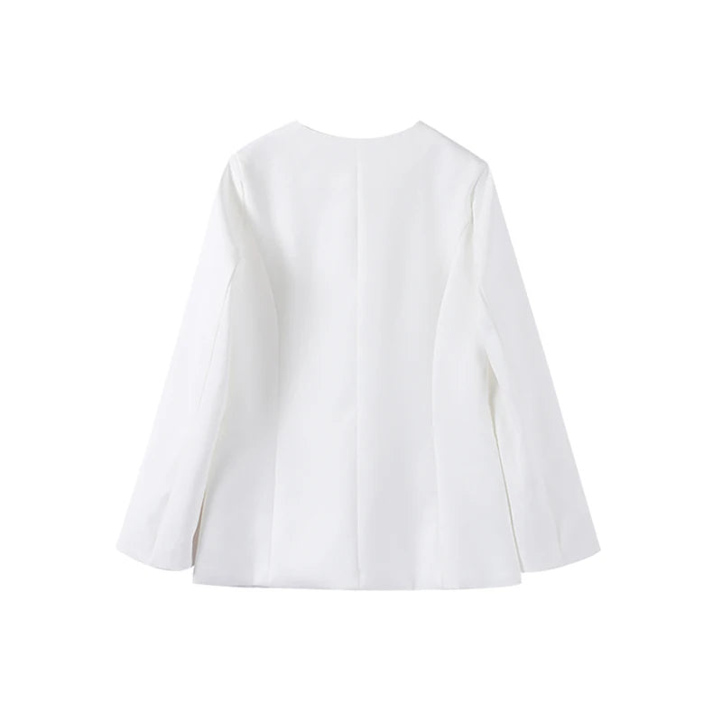 Casual Single Breasted Loose O-neck Blazer Coat Elegant Solid Skirt Set for Women High Waist Skirts Female 2025 Spring Outfit - Clikcy