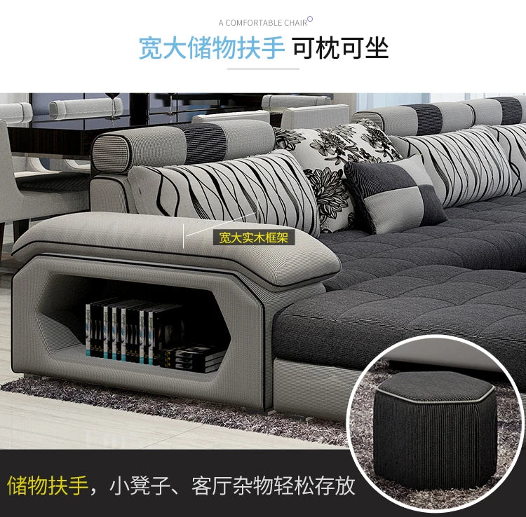 MANBAS Fabric Big Sofa Set Living Room Furniture Cloth Sofa Modernos Para Sala Sectional Sofa U Shape Corner Couch Grandes Salon - Clikcy