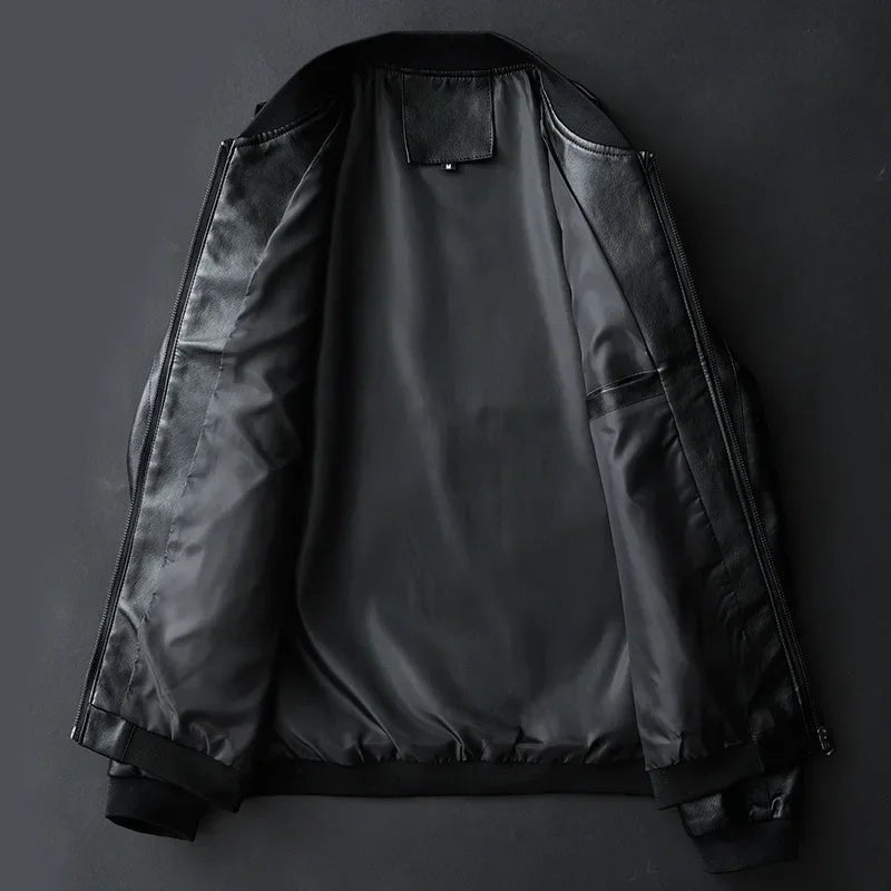 2024 Autumn New Men Black Biker PU Leather Coat Korean Fashion Men Pu Leather Jacket Trend Casual Fit Slim Baseball Clothes 8Xl - Clikcy
