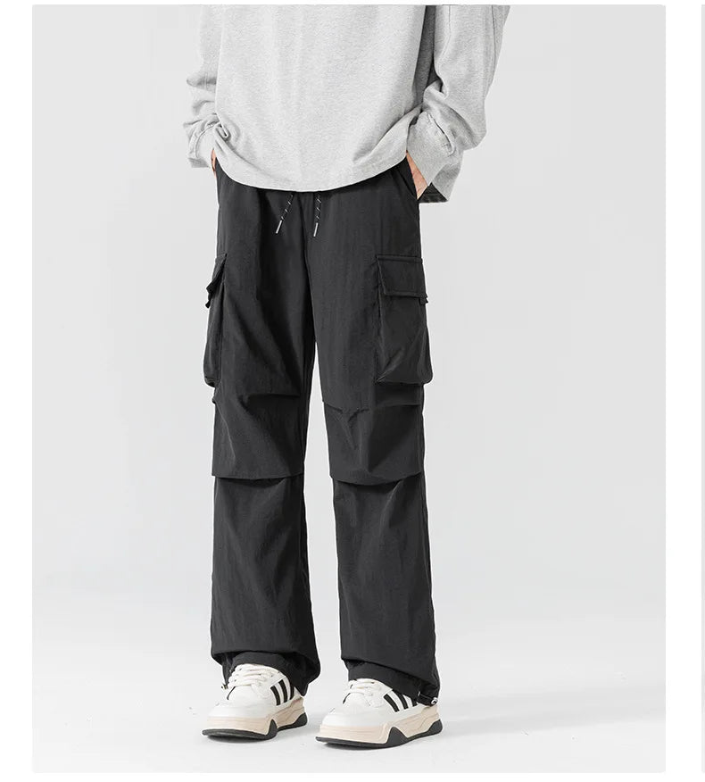 Plus Size 10xl 9xl 8xl Men's Straight Cargo Pants Spring Summer Multi-Pockets Streetwear Wide Leg Casual Baggy Straight Trousers - Clikcy