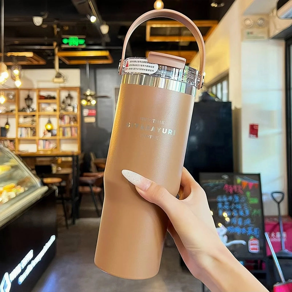 21oz/31oz Stainless Steel Tumbler with Straw Insulated Thermos Coffee Cup with Handle Water Bottle Travel Car Cups Copo Termo - Clikcy