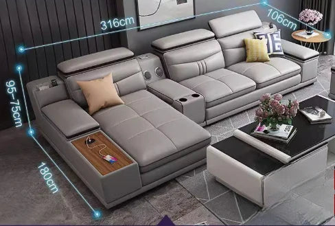 Luxury Wooden Sofa Set Design Modern Living Room Straight L Shaped Smart Sofa Bed With Storage - Clikcy