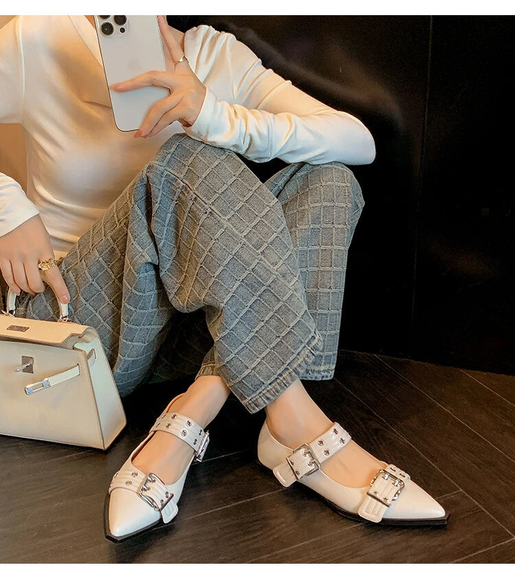 Women Flat With Shoes 2024 Designer Luxury Buckle Fashion Ladies Flats Shoes Slingback Pointed Toe Casual Female Sandals Mules - Clikcy