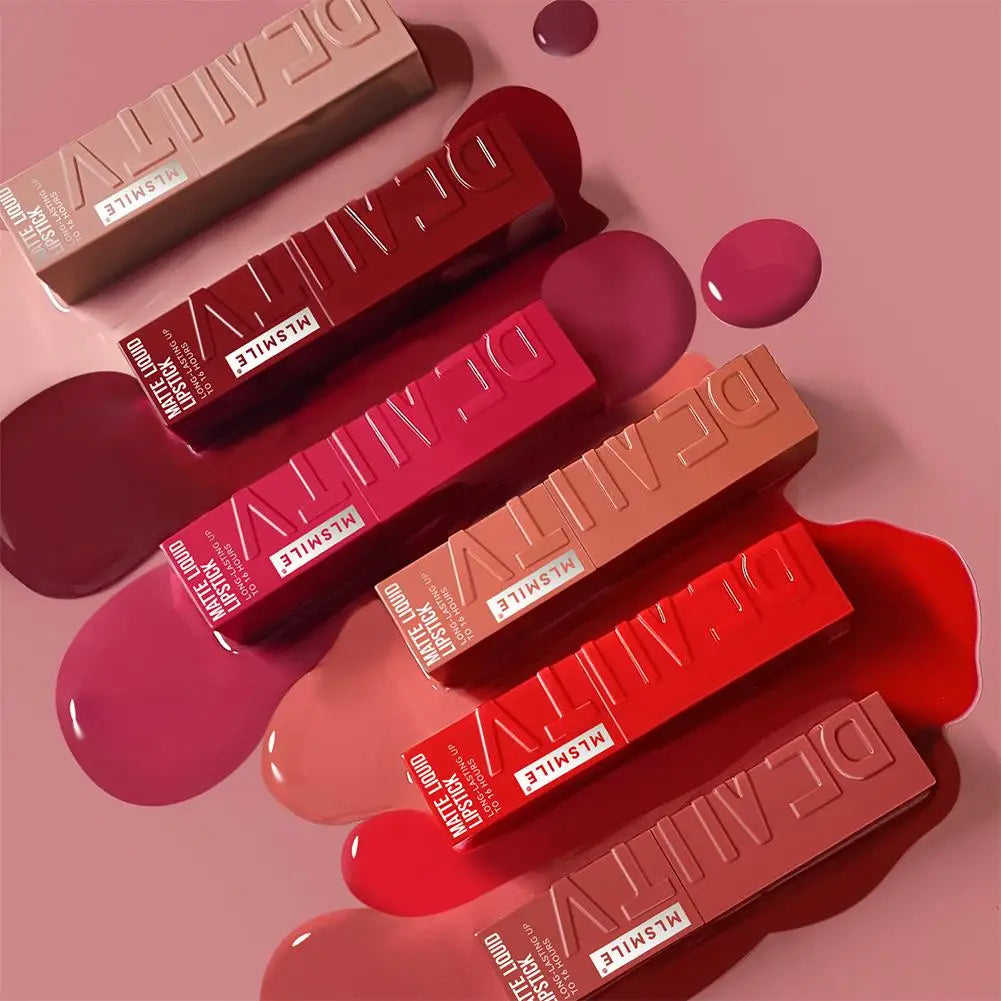 6 Colors Matte Nude Liquid Lipsticks Non-stick Cup Long Lasting Velvet Lip Gloss Not Fading Lip Tint Korean Cosmetics Lip Makeup - Clikcy