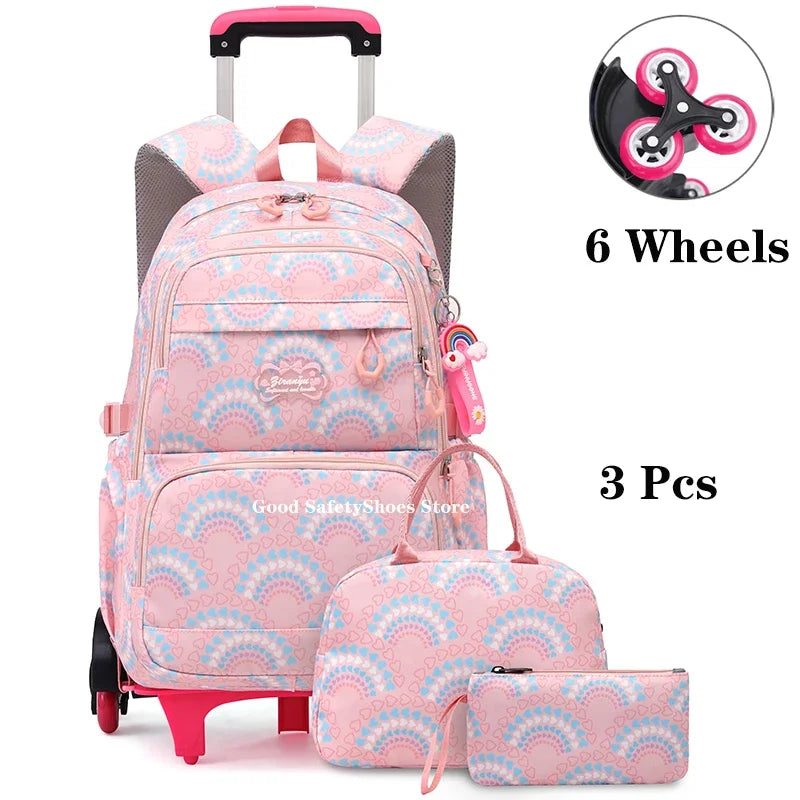 Rolling School Bags for Girls Backpack Children Waterproof School Backpacks with Wheels Middle School Trolley Luggage Back Pack