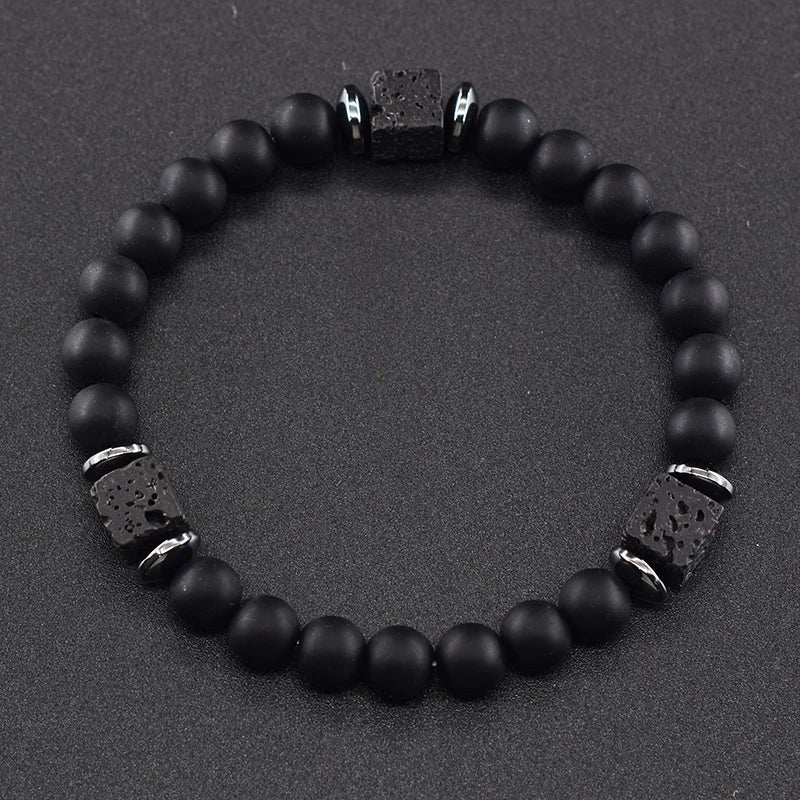 New Fashion Natural Stone Bracelet Men 8mm Onyx Lava Obsidian Strand Braclet Healing Beaded Bracelet Leisure Pulsera Accessories - Clikcy