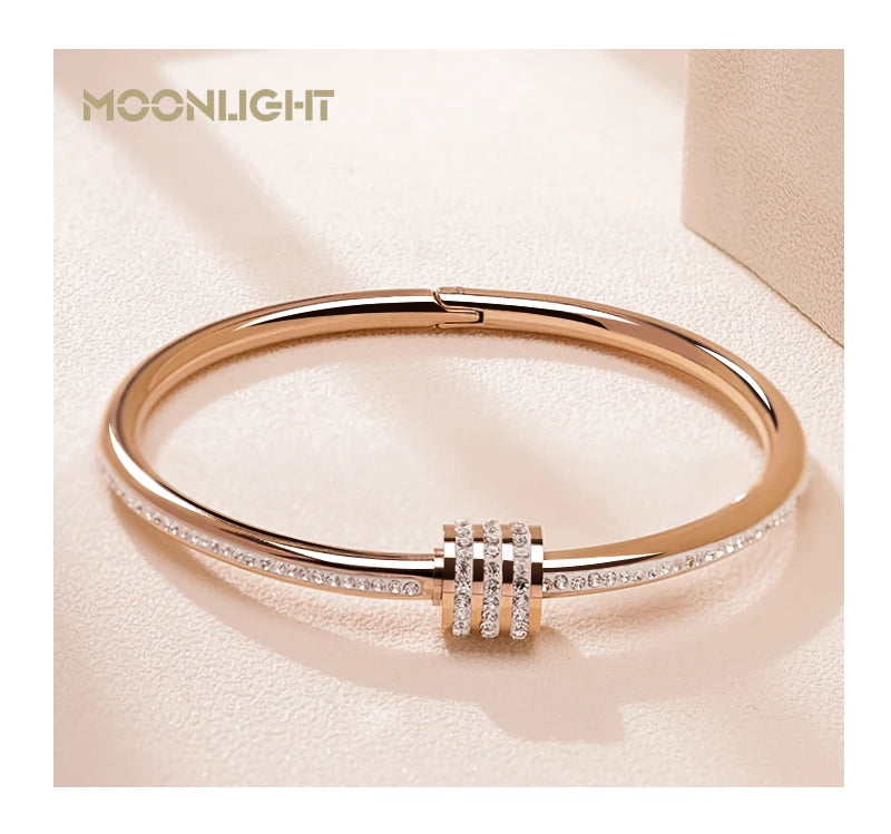 MOONLIGHT Classic Stainless Steel Zircon Bangle For Women Circular Screw Bracelet Female Jewelry Gifts Fashion Accessories - Clikcy