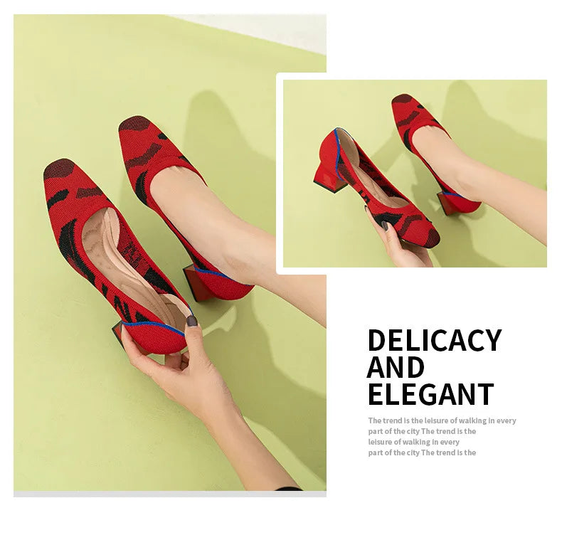 Large high-heeled shoes 42/43/41 women's shoes knitted fashionable breathable non-slip beautiful color matching spring and autum - Clikcy