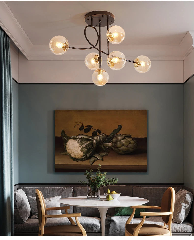 JUNYU Nordic Modern Chandelier Magic Bean Glass Ceiling LED Gold/Black Luxury Pendant Light for Living Room Bedroom Home Decor - Clikcy