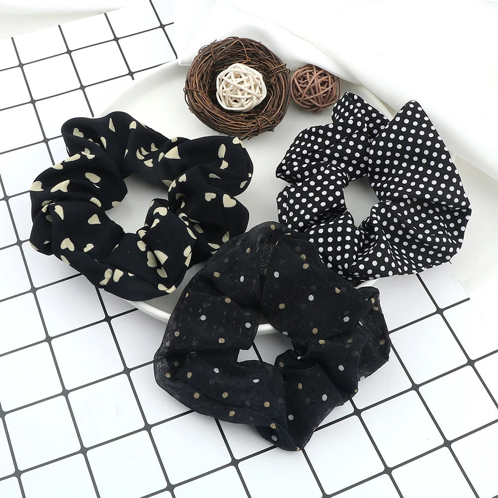 3Pcs/Lot Korean Printing Large Hair Bands For Women Girl Elastic Hair Ring Fashion Scrunchies Dating Party Headdress Accessories - Clikcy