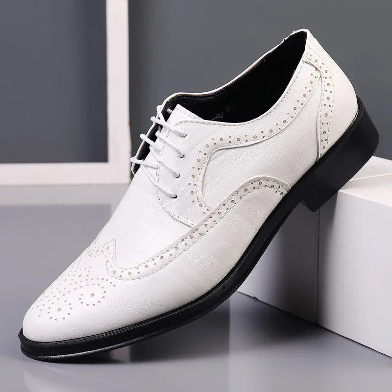 Men's Classic Retro Brogue Shoes Mens Lace-Up Business Leather Shoes Dress Office Flats Men Wedding Party Oxfords Work Footwear