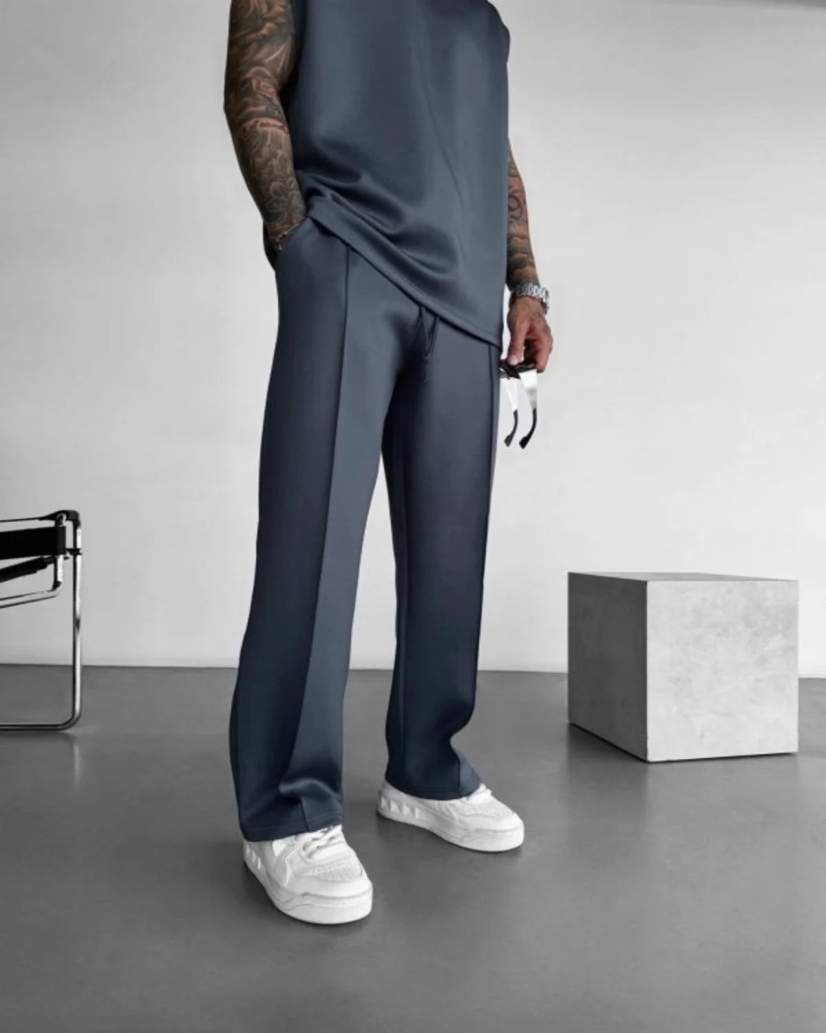 2025 Spring and summer men's new four seasons loose straight tube sports casual pants comfortable suit pants drawstring waistban - Clikcy