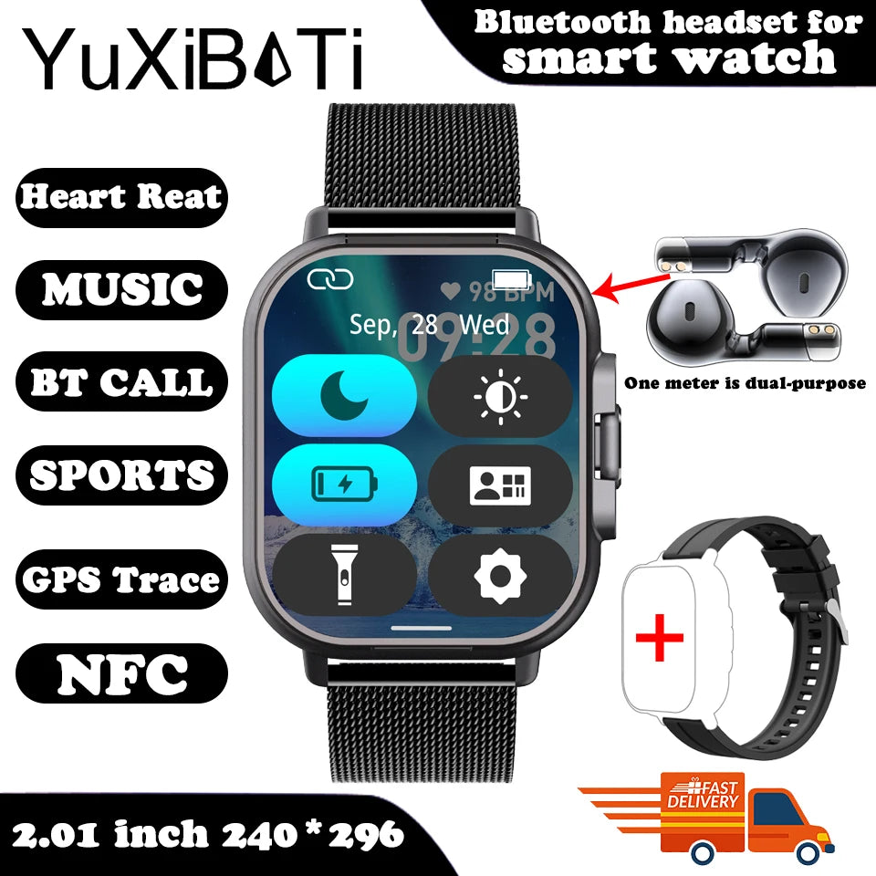 2024 Smart Watch 2 in 1 With Earphone Smartwatch Bluetooth Call Men Watch GPS Track Heart Rate Monitor Play Music SmartWatch - Clikcy
