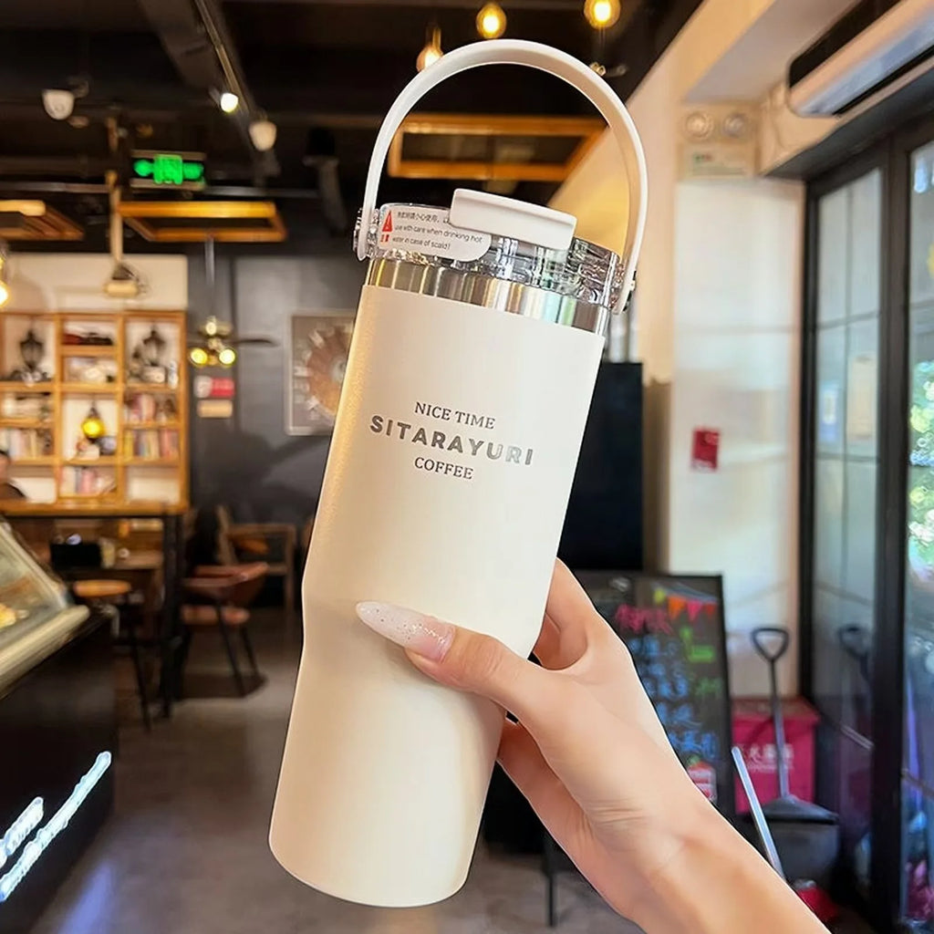 21oz/31oz Stainless Steel Tumbler with Straw Insulated Thermos Coffee Cup with Handle Water Bottle Travel Car Cups Copo Termo - Clikcy