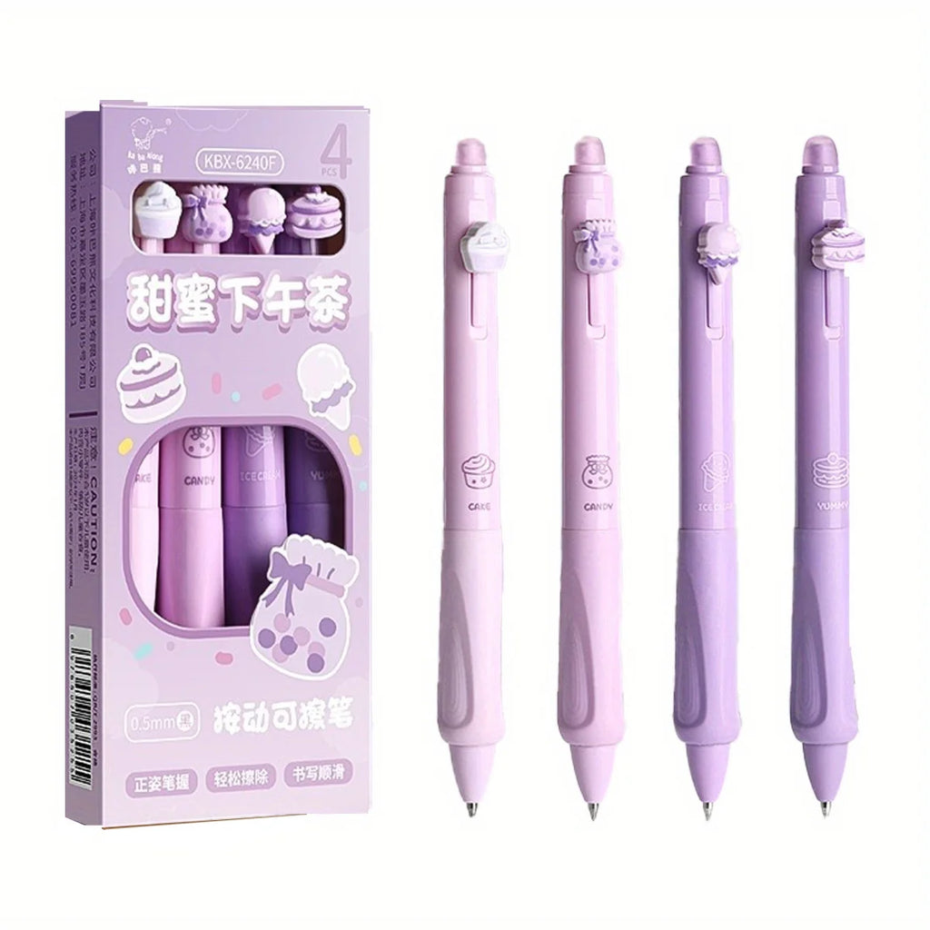 4pcs Cute Bear Erasable Pens, Retractable Erasable Pens, 0.5mm Black/Blue Ink Erasable Pens, Quick Drying Ink（Coffee&Purple） - Clikcy