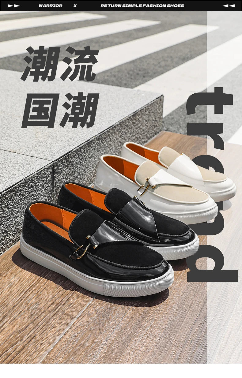 Hight Quality Casual White Leather Shoes For Men New Platform Walking White Sneakers Male British Style Loafers Yuppie Men 2025 - Clikcy