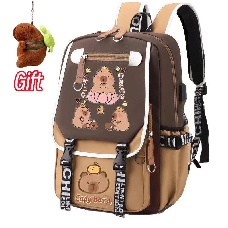 Stylish Kawaii Capybara Computer Backpack College School Casual Daypack Teens Bag Large Capacity Adjustable Strap Schoolbag - Clikcy