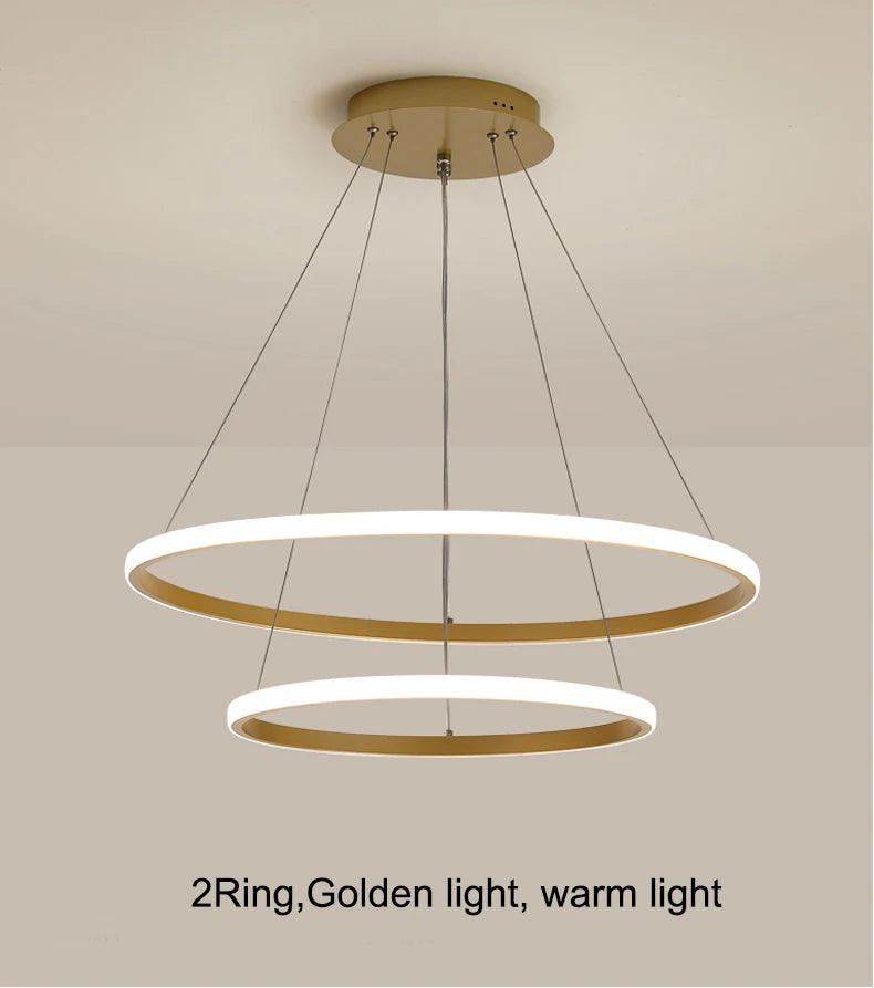Modern Pendant Lamp Led Rings Circle Ceiling Hanging Chandelier Black Loft Living Dining Room Kitchen Indoor Lighting Fixture - Clikcy