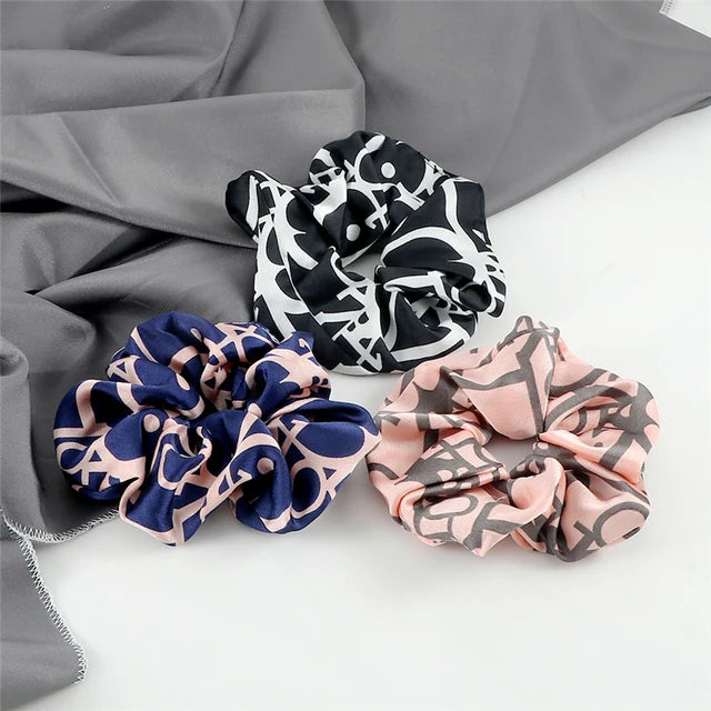 3Pcs/Lot Korean Printing Large Hair Bands For Women Girl Elastic Hair Ring Fashion Scrunchies Dating Party Headdress Accessories