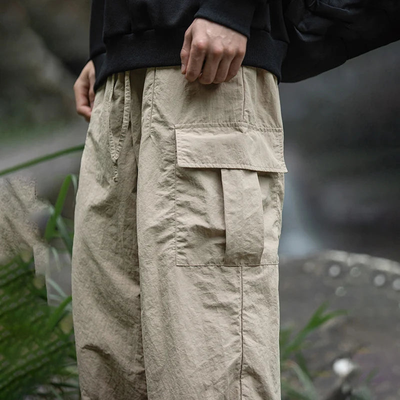 TFETTERS 2025 Autumn Casual Pants Men Waterproof  Thin Mid Waist Solid Color Men Cargo Pants Tourism Outdoors Riding Trousers - Clikcy