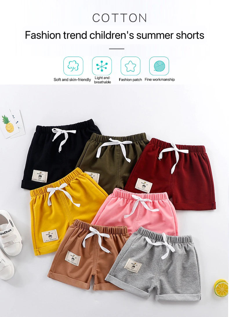 2pcs Cotton Summer Kids Shorts Boys Girls Solid Color Short Baby Cartoon Casual Pant Children Short Pant Sport Clothing Outwear - Clikcy