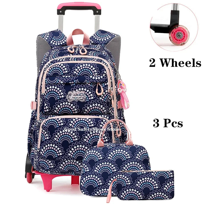 Rolling School Bags for Girls Backpack Children Waterproof School Backpacks with Wheels Middle School Trolley Luggage Back Pack