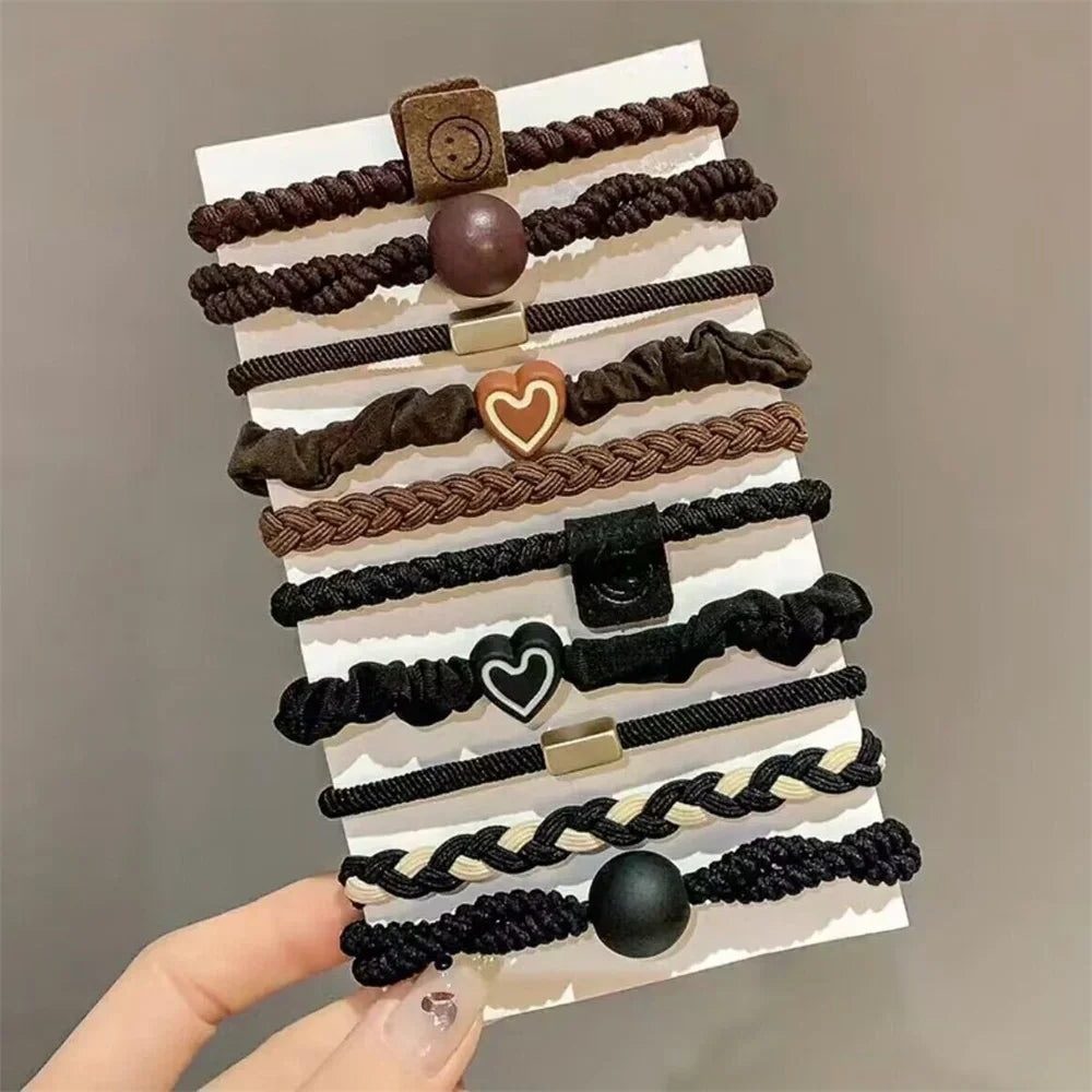5/10/20pcs Simple Style Hair Tie Set Braided Hair Rope Heart Decor Scrunchies Elastic Ponytail Holder Hair Accessories For Women - Clikcy