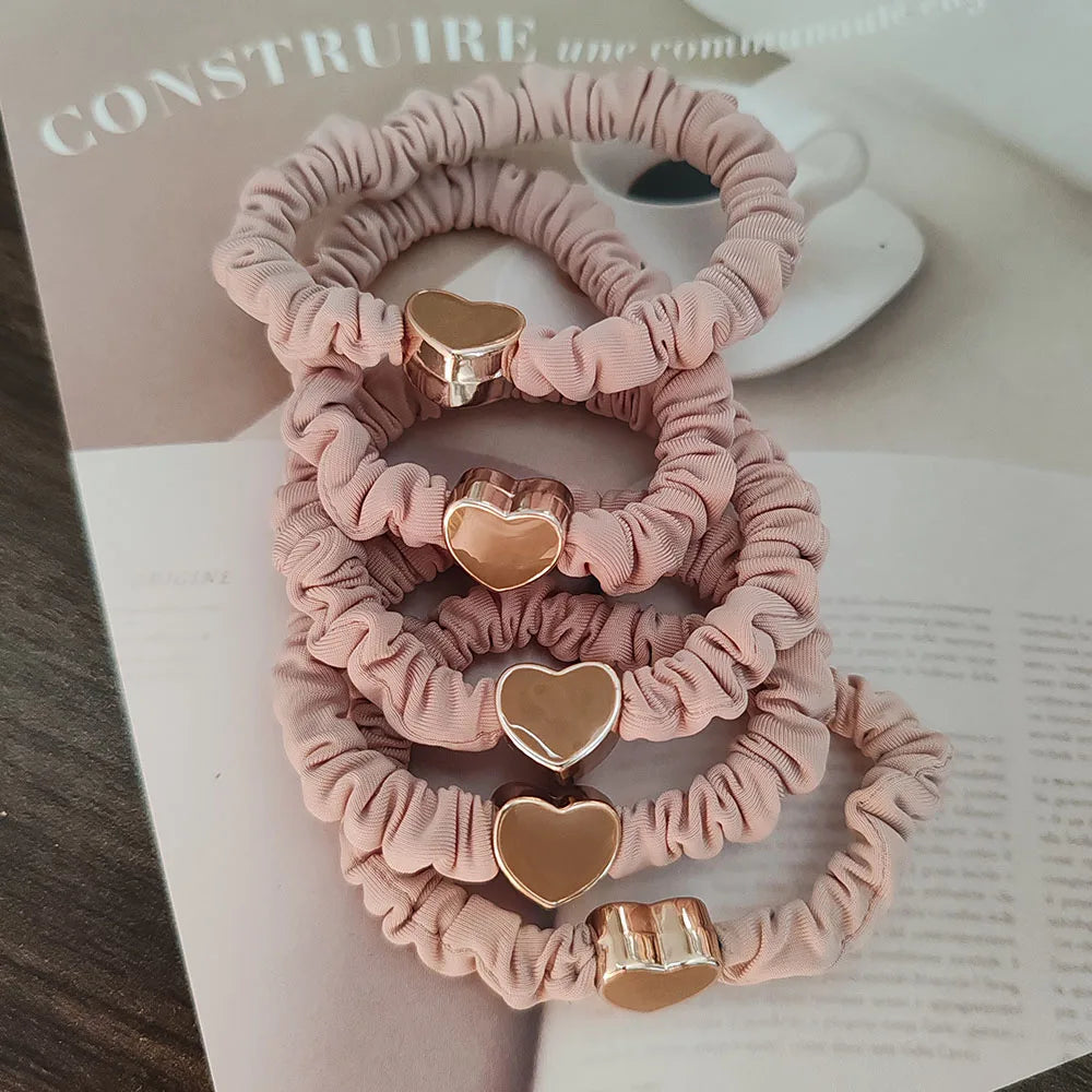 5PC European and American Cream Heart High Elasticity Hair Ties for Women Girls Ponytail Holder Hair Rings Rope Accessories - Clikcy
