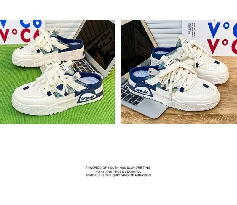 2025Summer Fashion Designer Men Half Slipper Breathable Casual Platform Shoes Lightweight Sneakers Outdoor Walking Flats Loafers