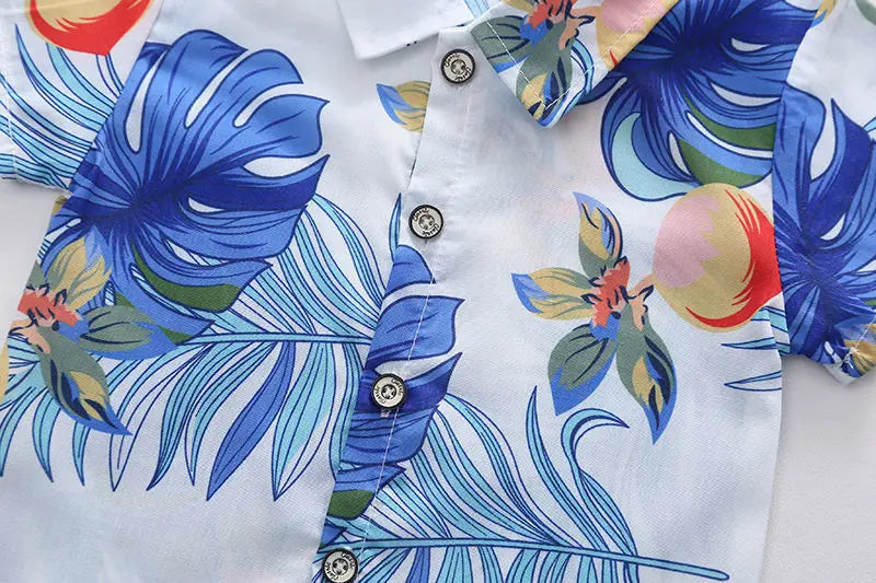 1 Set Boys Girls Beach Wind Suit Children's Short-Sleeved Printed Shirt + Shorts Suit Children's Cute Summer Thin Baby Clothes - Clikcy