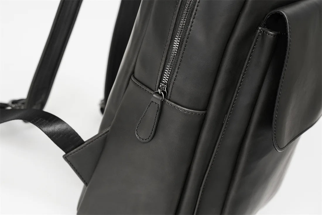 Retro Fashion Laptop Backpack Men Korean Style Flap Men's Backpacks High Quality PU Leather Travel Back Bag Student Schoolbags - Clikcy