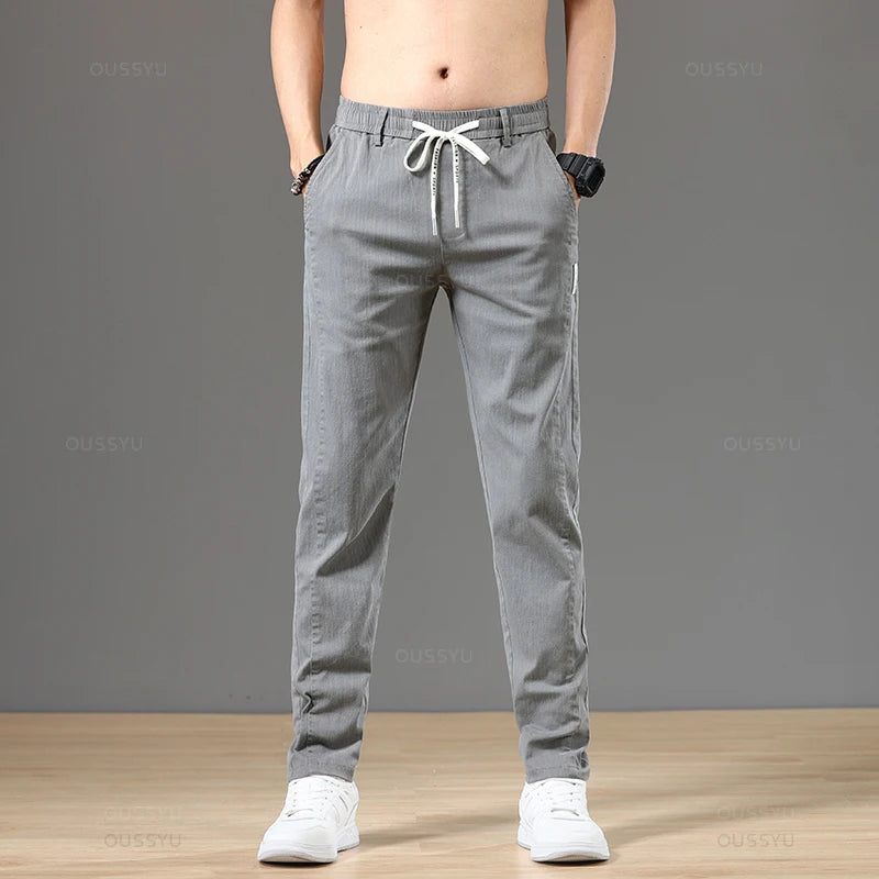 Autumn Cottom Men's Pants Fashion Classic Drawstring Elastic Waist Jogging Stretch Casual Grey Cargo Trousers Male 28-38 - Clikcy