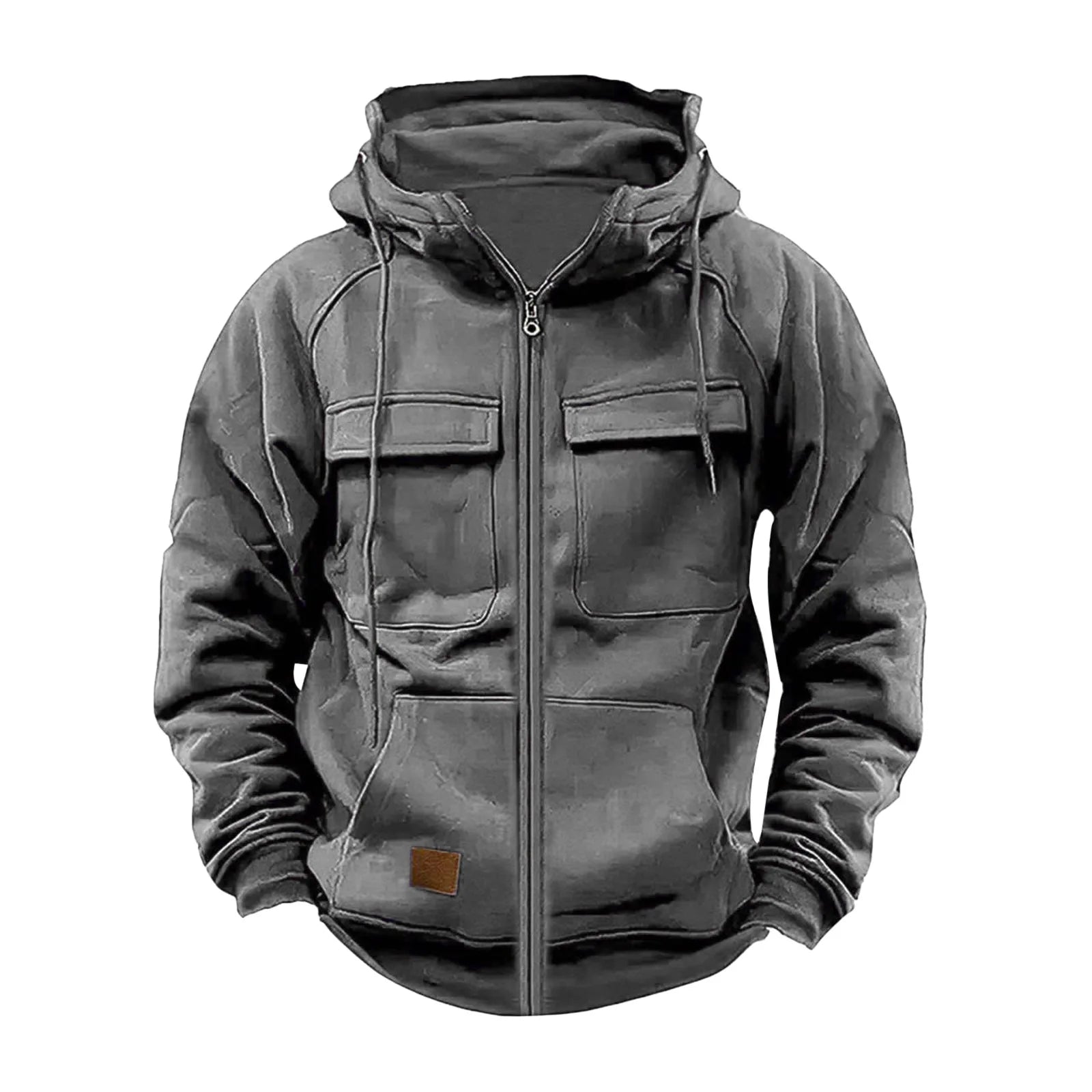 Autumn/Winter Hoodie Mens Zipper Solid Color Outdoor Warm and Casual Sweatshirt Multi Pocket Men's Fashion Hoodie Outdoor Hoodie - Clikcy